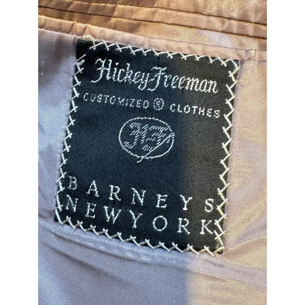 Hickey Freeman Barneys New York Wool‎ Silk Suit 2 Pc Gray Glen Plaid 44R Custom